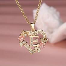Heart Letter Rose Flower Necklace, Women's Fashion Pendant Valentine's Day Gift - E - Xem 13