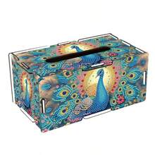 1 pieza Juego de caja de pañuelos con arte de pintura de diamantes, con patrones de pájaro, libélula, mariposa y pavo real. Juego de mosaico de diamantes de forma especial hecho a mano para decoración del hogar moderna para sala de estar, comedor y mesa. - Multicolor - Ver 16