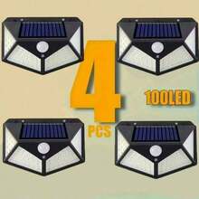 2 件/4 件/6 件 100-LED 太阳能壁灯（3 种模式）多功能防水户外花园装饰太阳能灯，带运动传感器聚光灯的太阳能 LED 灯，适用于花园、栅栏、车库万圣节圣诞节感恩节礼物 - 黑色 - 查看 11
