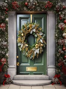 1 Stück Festlicher Goldener Weihnachtskranz, ein luxuriöser Kranz-Dekor mit zarten goldenen Beeren- und Blattdetails, ein auffallender Türhänger, geeignet für Haustüren, Veranda-Dekorationen und Party-Hintergründe, perfekt für Weihnachtsfeiern, Feiertage und winterliche Festlichkeiten (90x180cm).