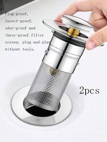 1 pieza Colador de drenaje universal de acero inoxidable, filtro de rejilla plateado práctico con diseño antiatascamiento, accesorio de drenaje multiescenario para baño, cocina, lavandería y artículos de plomería esenciales para el hogar en todas las estaciones