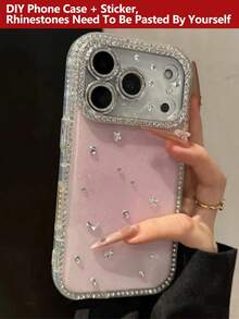 粉色DIY手机壳，奢华水钻渐变透明软壳，兼容 17 Pro Max、17 Pro、17、16、15、14、13 Pro Max，防震边框后盖 - 粉色 - 查看 6