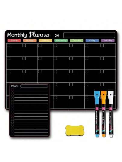 Magnetic Erasable Refrigerator Calendar, Monthly Meal Planner And Today's Menu Whiteboard, 1pc Fridge Chalkboard, Suitable For Kitchen Office, Includes 3 Marker Pens And 1 Eraser