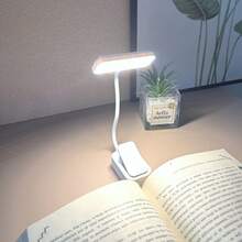 1pc 12 LED White Eye-Care Rechargeable Clip-On Book Light, Super Bright Dimmable 3 Color Temperatures Portable Clip Lamp, Suitable For Bedside Reading, Dorm Study, Gift For Book Lovers, Students, Friends - White Horizontal Style - View 7