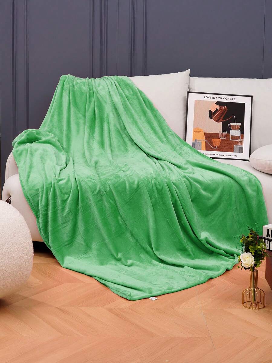 1pc Thick Flannel Blanket, Office Nap Blanket, Solid Color Blanket, Gift Blanket, Fleece Blanket, Air-Conditioning Blanket, Sofa Blanket, Student Dormitory Sheet, Modern Minimalist Yoga Blanket, Bedspread, Coral Fleece Blanket - 綠色 - 查看 1