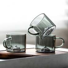 مجموعة أكواب زجاجية شفافة للاستمتاع بمشاهدة الجبال، أكواب شاي داخلية من الزجاج البورسليكاتي عالي الجودة، زجاج شفاف مع مقبض لتذوق الشاي الكونغ فو، أكواب شاي، أكواب قهوة، أكواب عصير