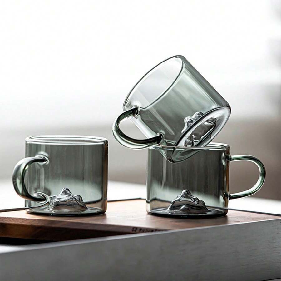 مجموعة أكواب زجاجية شفافة للاستمتاع بمشاهدة الجبال، أكواب شاي داخلية من الزجاج البورسليكاتي عالي الجودة، زجاج شفاف مع مقبض لتذوق الشاي الكونغ فو، أكواب شاي، أكواب قهوة، أكواب عصير