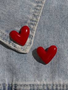 2pcs/Set Bright Red Heart Shaped Brooch - Classic Minimalist Style, Durable Resin Material, Suitable For Decorating Girls' Bags And Shoes - 2 Burgundy Heart-shaped - View 6