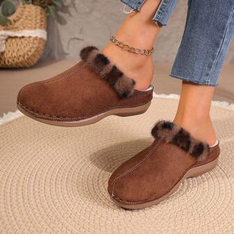 1 Pair Women's Winter Slip-On Slippers, Thermal Lined With Arch Support - Breathable Thick Sole Closed Toe Slides, Blue - Soft TPU Outsole, Comfortable & Durable - Suitable For Casual Wear, Outdoor Activities, Elegant Party, Preppy, Casual, Fashion, Buckle, Holiday, Beach, College, Resort, Office, Home, Spring, Summer, Autumn, Winter