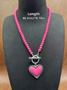 1 Set Vintage Bohemian Style Turquoise Beaded Necklace, Synthetic Turquoise Heart Pendant Necklace, Heart Bracelet, Heart Earrings, Versatile Short Style, Suitable For Casual Wear, All Seasons Jewelry, Suitable For Women And Girls, Daily Outfit, Party Accessories, Jewelry, Gift For Family/Friends/Yourself - Bohemian Style - View 3