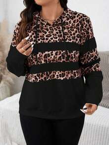 Blessings of Love بلوزة رياضية مطبوعة بنمط النمر مع رباط للسحب، مناسبة لملابس السفر للنساء في الربيع والخريف، ملابس مناسبة للمطار - الأسود - مشاهدة 1