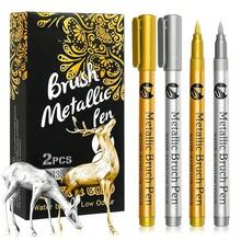 2Pcs High-Gloss Metal Pen, Gold Silver Marker, Waterproof And High-Value Water-Based Paint Pen, Signed Greeting Card Painting Pen. - 2pcs Gold and Silver - View 8