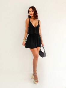conjunto feminino, conjunto de short, conjunto de verão, conjunto cores candy, conjunt o com bata - Preto - Visão 2