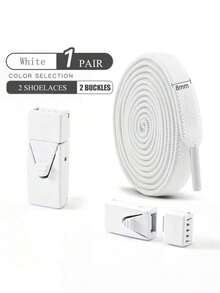 1pair Elastic No-Tie Shoe Laces With Switch Button, Black, Fits For Sneakers, Sports Shoes, Casual Shoes,White Shoes,Basketball Shoes, Trainers Running Shoes Summer - 白色 - 查看 6