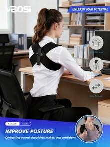VBOSI Unisex Upper Back Support Straps - Posture Corrector For Sports And Daily Wear - Black - View 2