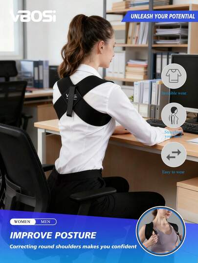 VBOSI Women Men Upper Back Support Shoulder Belt – Sporty Posture Corrector For Daily Wear And Training