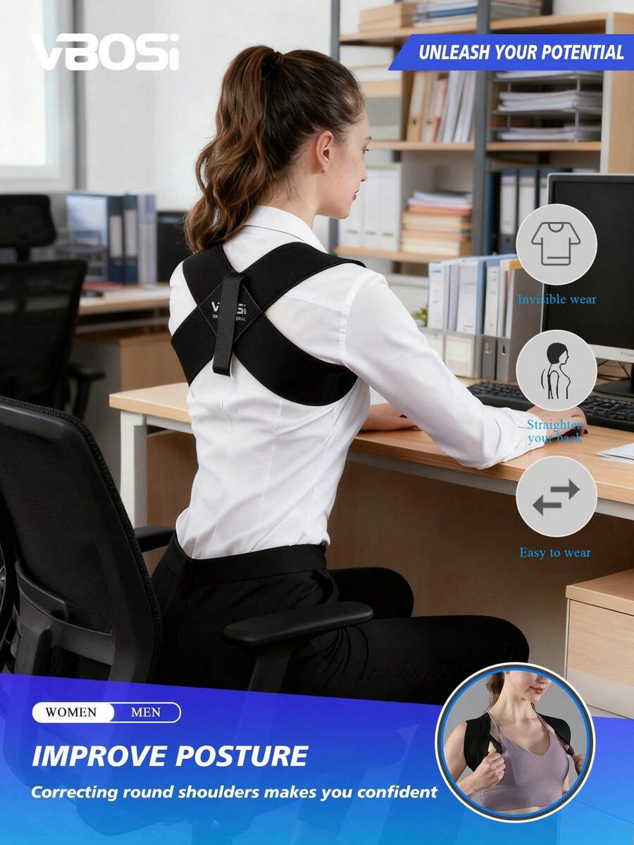 VBOSI Unisex Upper Back Support Straps - Posture Corrector For Sports And Daily Wear