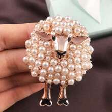 1pc Fashionable Cartoon Sheep Shaped Brooch With Artificial Faux Pearl For Women Party Outfit Jacket Decoration - 粉色 - 查看 5