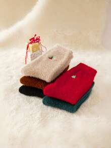 5 Pairs Fluffy Christmas Socks For Women, Mid-Calf, Warm Lining, Suitable For Autumn/Winter, Home & New Year Floor Socks - 彩色 - 查看 8