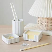 Modern Aesthetic Desk Accessories Set Of 3 Stylish Concrete Organizers For Pens And Office Supplies A Cute And Functional Addition To Your Workspace Decor - 灰色的 - 查看 3