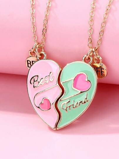 2 Pcs/Set Best Friends Heart Pendant Necklace For School Exquisite Adjustable Love Broken Heart BFF Choker Party Jewelry Accessories Gift Best Friendship Forever