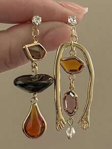 Vintage Colorful Irregular Drop Earrings For Women Fashion Asymmetric Design Earrings Jewelry - 彩色 - 查看 7