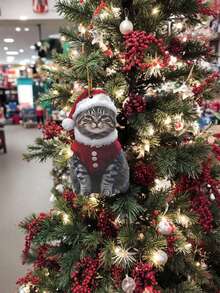 Ornement de Noël chat acrylique avec chapeau de Père Noël - Pendentif d'arbre thématique animal festif, décoration suspendue pour la maison, la voiture, les anniversaires, les fêtes, accessoire non électrique sans pile nécessaire - Multicolore - Voir 1