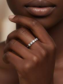 1 件女士结婚戒指，泡泡花戒指，1.8 克 925 纯银，0.1 克拉 * 5 颗莫桑石，波西米亚宫廷风格，奢华订婚/婚礼/周年纪念/情人节礼物，附有莫桑石证书和精美礼品盒