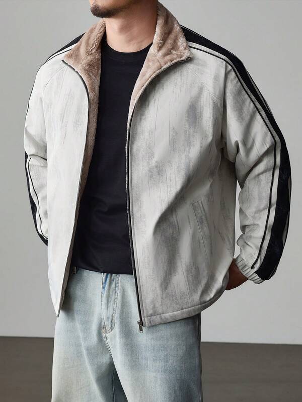 Men's Jacket, Fleece Lined, Thick , Loose Fit, Suitable For Daily Casual, Commuting, Outdoor, Autumn/Winter