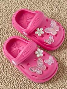 HAHABOBO 1 Pair Fashion New Girls Summer Slippers, EVA Material, Decorated With 3D Pearls And Butterflies, Lightweight And Soft, Closed Toe Design, Suitable For Indoor And Outdoor Wear, Ideal For School, Swimming Pool, Party, Beach, Christmas, Travel And Other Occasions - Red - View 5