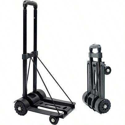 Carrito plegable, ligero, compacto y multiusos con 2 ruedas resistentes de 50 kg/110 lb, asa ajustable para viajes, compras, oficina, equipaje, color negro.