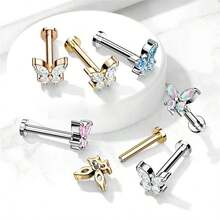 1PC CZ Butterfly Top Internally Threaded 316 Stainless Steel Flat Back Stud Earrings – Versatile Labret, Monroe, Cartilage Piercing Jewelry For Women – Hypoallergenic, Durable, And Stylish Accessory For Everyday Wear And Special Occasions - 蝴蝶 - 查看 12