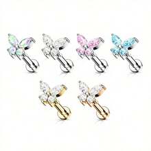 1PC CZ Butterfly Top Internally Threaded 316 Stainless Steel Flat Back Stud Earrings – Versatile Labret, Monroe, Cartilage Piercing Jewelry For Women – Hypoallergenic, Durable, And Stylish Accessory For Everyday Wear And Special Occasions - 蝴蝶 - 查看 4