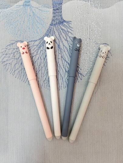 12pcs Erasable Gel Pen 0.5 Refill Set Cartoon Animals Cute Cat Erasable Pen Refill Rod Washable Handle Pen School Stationery Needle Tip For Writing Notebooks Girls Cute Gel Pens Office Accessories