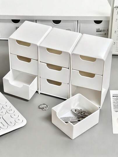 1 Piece Classic White Plastic Stacking Storage Drawer Set For Office Supplies Jewelry Cosmetics Makeup Box Nail Art Jewelry Box Necklace Ring Earrings Lipstick Lip Polish Travel Storage Winter Bedroom Space Saving School And Dorm Desk Organizer