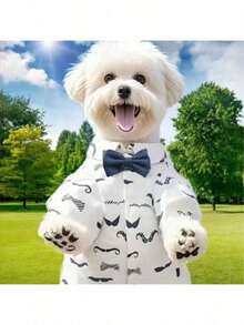 Gentleman Casual Bow Tie Shirt Pet Dog Clothes, Suitable For Small Dogs, All Season Wear, Anti-Shedding, For Cats, Chihuahua, Poodle, Holiday Party Supplies