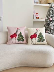 1 Stück Weihnachts-Hirsch bestickter Plüsch Kissenbezug, geeignet für Wohnzimmer, Sofa, Schlafzimmer, Partys und verschiedene Umgebungen, ganzjährig verwendbar