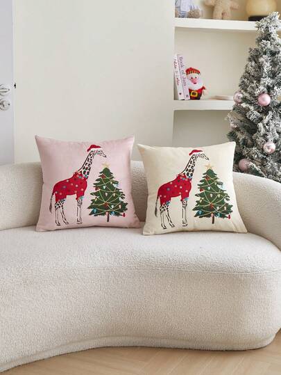 1 件圣诞鹿刺绣毛绒抱枕套，适合客厅、沙发、卧室、派对和各种环境，四季皆宜