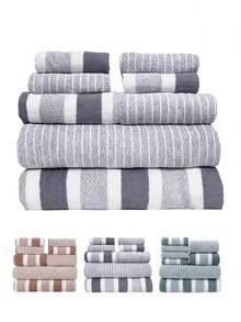 Set di 8 asciugamani rigati, in pile di corallo (fibra sintetica), 2 asciugamani da bagno, 2 asciugamani da mano, 4 salviette, forniture per il bagno, decorazioni per il bagno, accessori per il bagno, leggeri e portatili per uso domestico, viaggi e uso quotidiano, regalo universale per la famiglia, adatto per scuola e dormitorio - Multicolore - Visualizzare 13