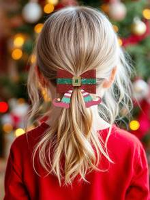 2pcs Christmas Sparkly Glitter Hair Bow For Baby Girls Christmas Glitter Elf Leg Bow Hair Clips Christmas Bling Bow Alligator Clips New Year Party Hairpins Cute Barrettes Gift Baby Hair Accessories - Multicolor - View 3