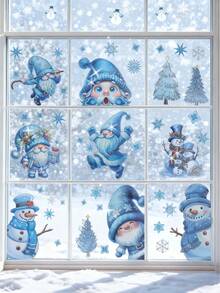 132 piezas Pegatinas navideñas de vinilo para ventanas, pegatinas de ventana con purpurina de gnomos y copos de nieve para vidrio, decoraciones navideñas para el hogar, fiestas navideñas, decoración de habitaciones, regalos navideños, decoración del hogar