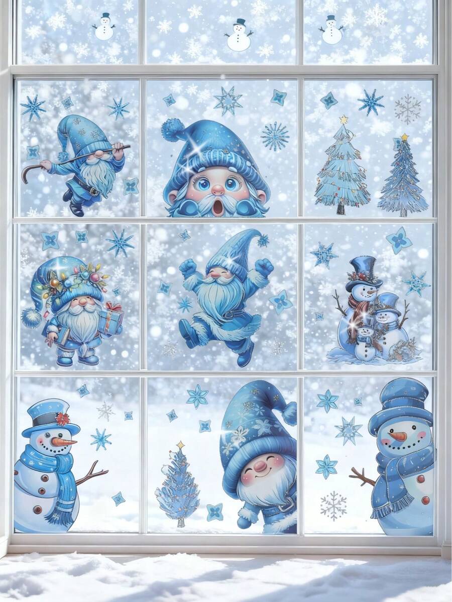 132 piezas Pegatinas navideñas de vinilo para ventanas, pegatinas de ventana con purpurina de gnomos y copos de nieve para vidrio, decoraciones navideñas para el hogar, fiestas navideñas, decoración de habitaciones, regalos navideños, decoración del hogar