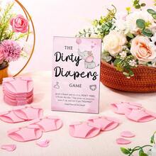 DRoowest 51 Pcs Dirty Diaper Baby Shower Games Funny Wooden Sign With 50 Pcs Mini Diapers Cute Felt For Gender Reveal Party Baby Shower Pink Elephant - 粉紅象 - 查看 4
