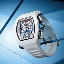 ONOLA Brand Chronograph Quartz Watch For Men Tonneau Dial Sport Waterproof Wristwatch Milk White Silicone Strap Auto Date Watch - 白色 - 查看 4