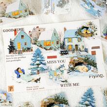 15 件/包冬季风景贴纸，创意美学贴纸贴花，DIY 装饰拼贴工艺材料，节日礼物，个性化剪贴簿学校用品 - 綠色 - 查看 8