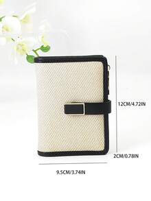Women's Short Wallet, PU Woven Fabric Patchwork Contrast Color, Fashionable Snap Closure, Large Capacity, Multi-Card Slots, Multi-Function Card Holder, Zipper Coin Purse, Compact & Lightweight, Suitable For Holiday Gifts - Beige - View 5