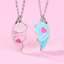 2pcs/Set Heart Shaped Pendant Necklace, Suitable For School Wear, Delicate Adjustable, BFF Style, Party Accessories, Gift, Eternal Friendship - one-size - View 9
