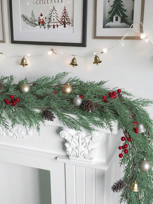 1 peça de 70,86 polegadas de guirlanda de Natal artificial realista - com frutas vermelhas e pinhas simuladas, videira de pinheiro Norfolk falsa, guirlanda de Natal de cedro, lareira de Natal, mesa de jantar, escadas, decoração de varanda, decoração de casa de Natal interna e externa, decoração de casamento e festas de fim de ano, decoração de Natal, decoração de quarto, fácil de pendurar