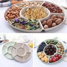 4 格圆形托盘 - 耐用塑料零食、坚果、水果和开胃菜拼盘，适用于派对、婚礼、节日、厨房和餐厅，非常适合圣诞节、万圣节 [4 种颜色可选]