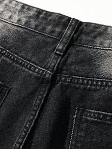 HEHCN 男士复古破洞宽松直筒牛仔裤，美式休闲街头阔腿牛仔裤，适合送给丈夫/男朋友的礼物，垃圾摇滚 - 黑色 - 查看 8